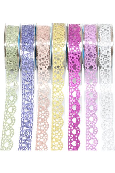 erorex 7 Roll Of Glitter Washi Tape Lace Flower Pattern Self Adhesive Tape Washi Tape Masking Diy