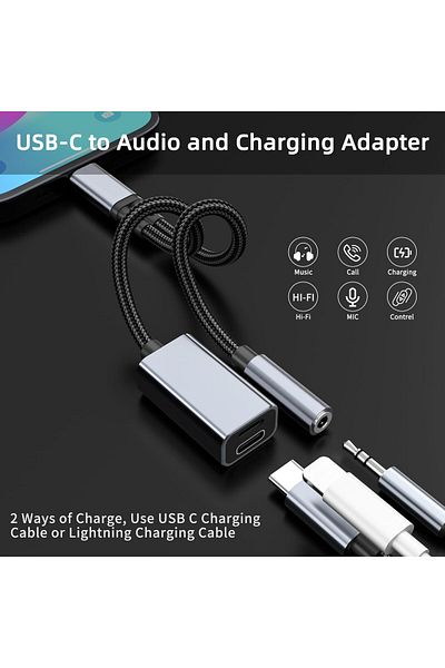 erorex محول شاحن وسماعة رأس USB C إلى 3.5 مم 2 في 1 USB C إلى 3.5 مم أنثى ومنفذ شحن USB C