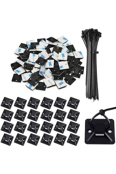 erorex 100 Pack Zip Tie Adhesive Mounts Self Adhesive Cable Tie Base Holders With Multi Purpose Tie Wire