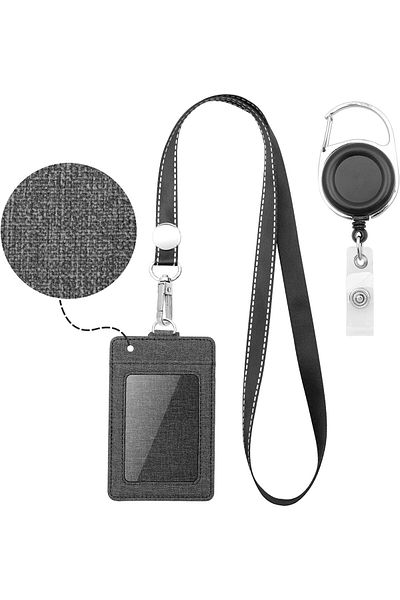 erorex Badge Holder Leather Id Card Holder Wallet Case With 3 Cards Slot And Neck Lanyard Strap.