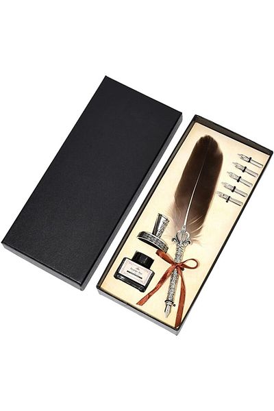 erorex Feather Pen Set: Nice Quill Pen With Metal Pen Handle Cool Calligraphy Pens With Nib Holder Dip Pen