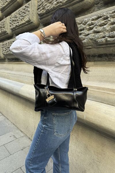 LEONAS Geantă de mână și de umăr pentru femei cu capac Charmlı, Laya Black