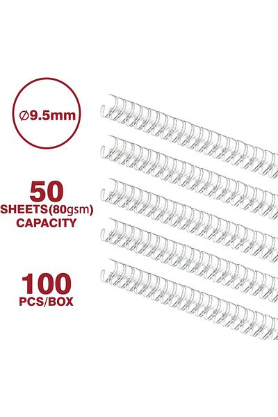 erorex Wire Binding Ring 9.5 Mm 3:1 Pitch Double Loop Wire Silver 34 Holes 100Pcs Box