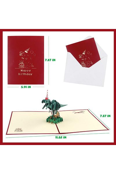 erorex Dinosaur Birthday Card 3D Pop Up Jurassic Tyrannosaurus Card Personalized Kid Funny Greeting Cards