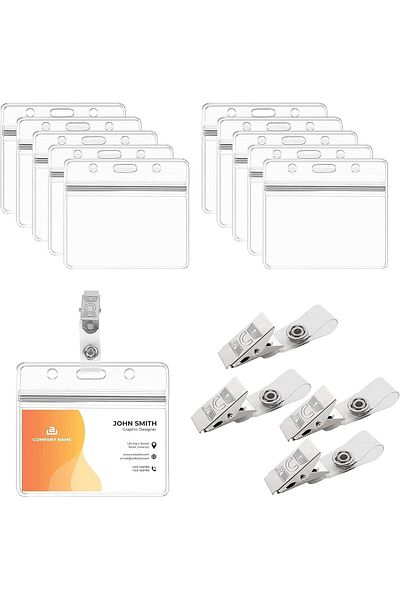 erorex 15 Pcs Badge Holders With Clip Extra Thick Clear Name Badge Id Holders Business Card Cover Plastic