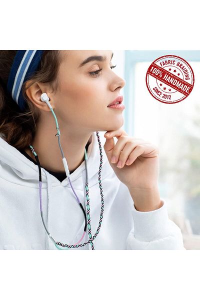 erorex Colorful Nylon Braided Wired Headphones 3.5Mm In Ear Earphones With Microphone Noise Isolation