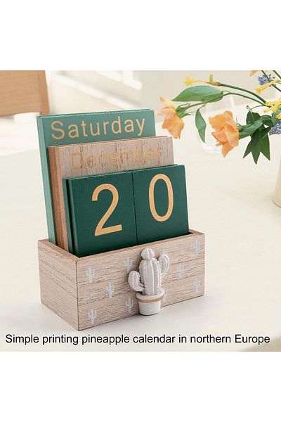 erorex Perpetual Calendar Wooden Calendar For Home Office Desk Accessories Vintage Wood Block Calendar
