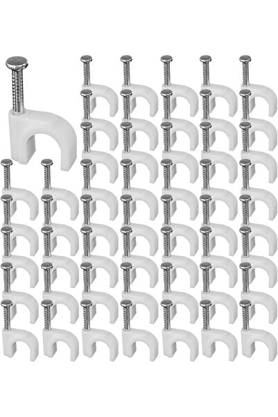 Generic مشابك كابلات 10 مم مشابك سلك للحائط 100 قطعة مشابك كابلات بيضاء مع مس...