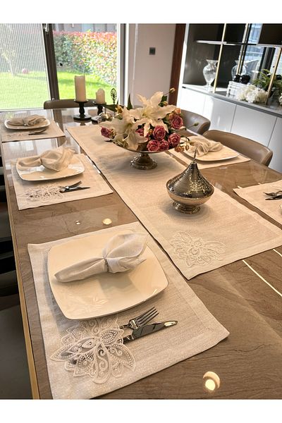 Decamor home Set de serviciu american alb pentru 12 - Servetel si Runner