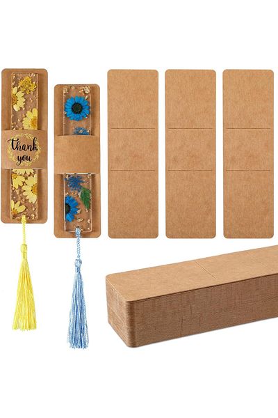 erorex 50 Pieces Resin Bookmark Holder 5.9 X 1.8 Inches Kraft Bookmark Sleeves Diy Display Cards For