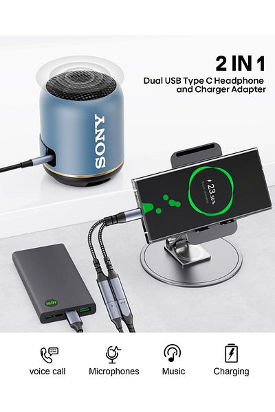 erorex 2 In 1 Lightning & Usb C To 3.5Mm Headphone Adapter Compatible With Galaxy S22 S21 Ultra Ipad Pro
