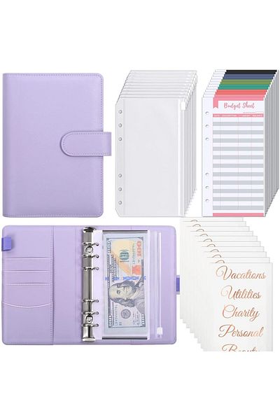 erorex Budget Binder With Zipper 6 Ring Money Saving Binder Cash Money Organizer With Label Stickers Cash