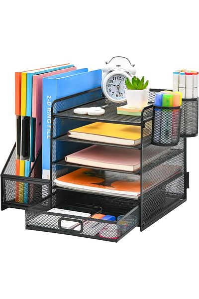 erorex Desk Organizer With File Holder 5 Tier Paper Letter Tray Organizer With Drawer And 2 Pen Holder