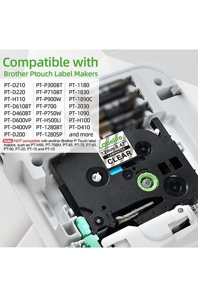 erorex Tze Tz Tape 12Mm 0.47 Laminated Clear Label Tape Tze 131 Replace For Brother Label Maker Tape Clear