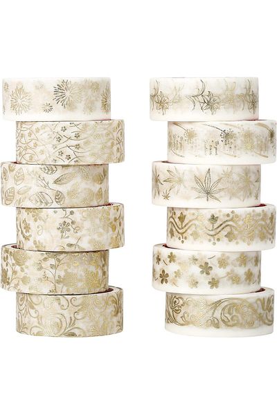 erorex Gold Vintage Washi Tape 15Mm Botanical Gold Foil Washi Masking Tape With Leaves Aesthetic