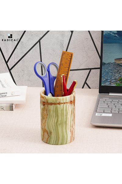 erorex Marble Pen Holder Green Onyx 4 Inch Inches Handmade Pencil Holder For Desk Desk Organizer And