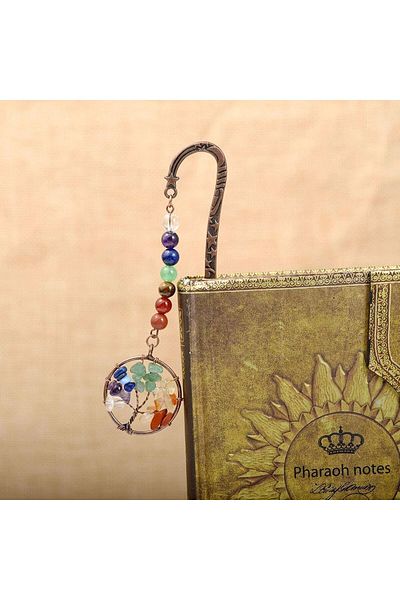 erorex Antique Copper Metal Bookmark Beading Bookmarks With Handmade 7 Chakra Healing Crystals Tree Of