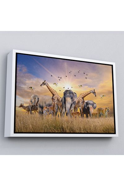 Harita Sepeti Pictură decorativă pe pânză Lumea animalelor cu cadru alb
