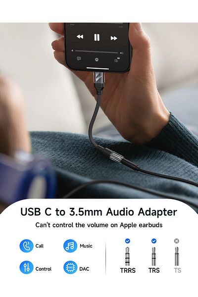 erorex محول شاحن ومنفذ USB C إلى مقبس 3.5 مم 2 في 1، محول USB C إلى مقبس صوت AUX مع PD 60 وات سريع
