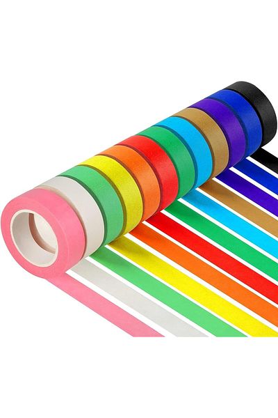 erorex 12Pcs Colored Masking Tape 2.5Cm X 13M Vibrant Rainbow Colored Painters Tape Kids Art Supplies