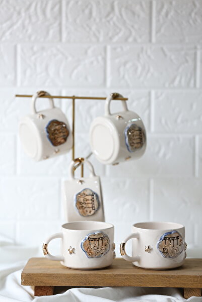MERVEOKTAYSERAMİK Razmazan Fenerli El Yapımı 24K Altın Detaylı Seramik Mug