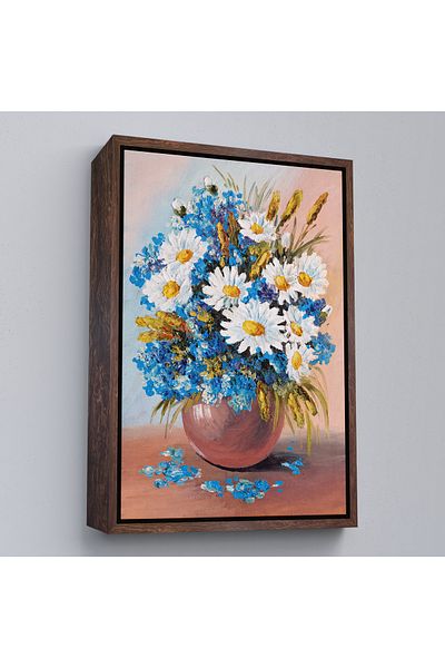 Harita Sepeti Blue Betaz Flowers in a Vase with White Frame Painting