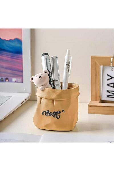 erorex Pen Holder For Desk Bear Pen Organizer For Home And Office Decorative Supplies Resin Material