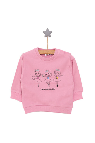 ebebek Hello Baby HelloBaby Kız Bebek Sweatshirt Şardonlu Balerin Desenli Bisiklet Yaka Uzun Kol Pembe