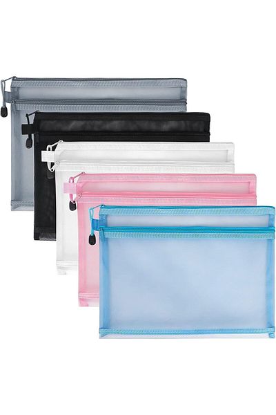 erorex Double Layers 5 Pack Mesh Zipper Pouch A4 Document Bag Plastic Zip Wallets Folder A4 Mesh File
