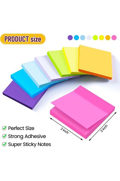 erorex Sticky Notes 3X3 Inches 8 Pack Self Sticky Notes Bright Colors Strong Self Adhesive Stick Pads Easy