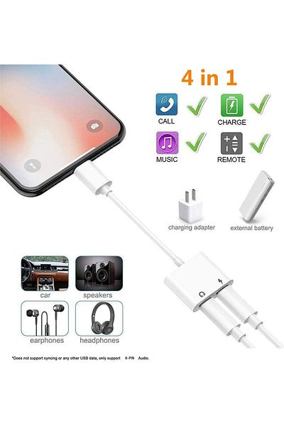 erorex 2 In 1 Dual Lightning Adapter & Splitter For Iphone Headphone Adapter Charger Cable Splitter