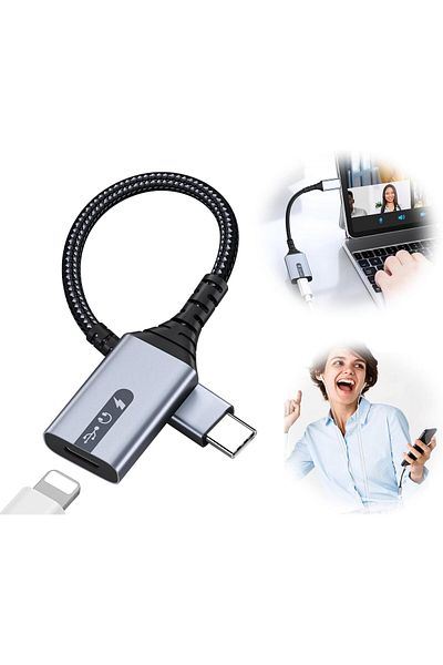 erorex محول صوت وشاحن مزدوج 2 في USB C إلى 3.5 مم صوت ومحول شحن من النوع C متوافق