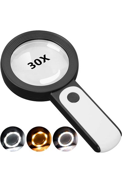 erorex Magnifying Glass With Light 30X Handheld Large 18Led Cold And Warm Light With 3 Modes Illuminated