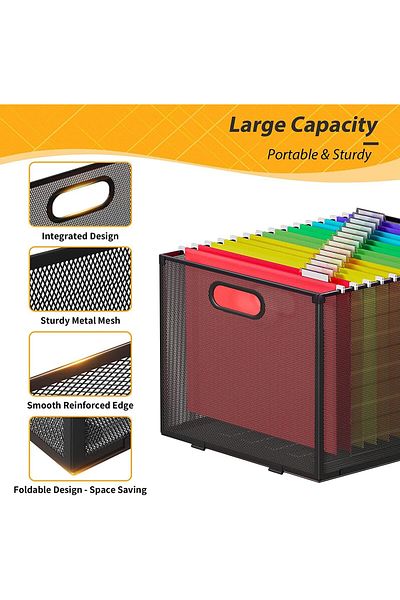 erorex Metal File Folder Box With Built In Handles Foldable File Box Mesh Desk Hanging File Organizer