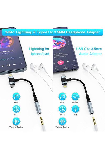 erorex Usb C Splitter Dual Usb C Headphone & Charger Adapter 2 In 1 Type C Audio Dongle Cable W Pd 60W