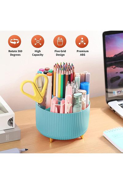 erorex Pen Pencil Holder For Desk 360 Degree Rotation Pencil Holder 5 Slots Pencil Holder Makeup Brush