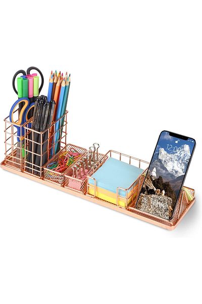 erorex Rose Gold Desk Organizer Office Desk Accessories With Pen Holder For Desk Desktop Organization With