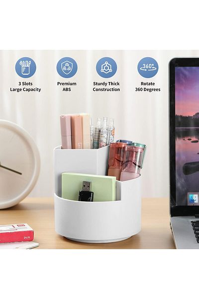 erorex Desk Pencil Pen Holder 3 Slots 360 Degree Spinning Pencil Pen Desk Organizers Desktop Storage Pen