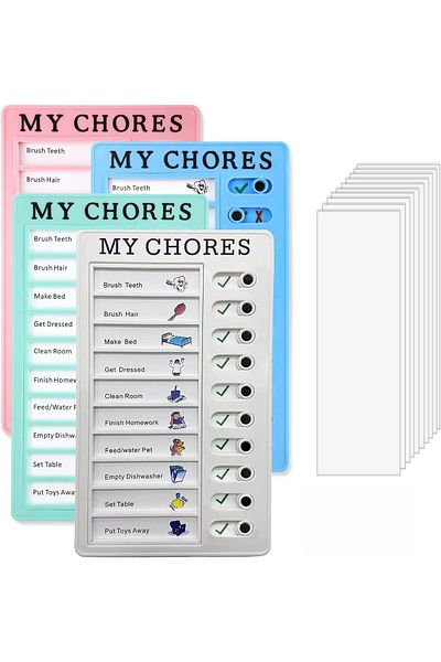 erorex 4Pcs Chore Chart For Kids My Chores Routine Chart Blank Plastic Checklist Board With 10 Detachable
