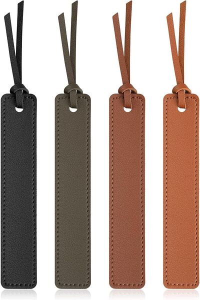 erorex 4 Pcs Leather Bookmark Classic Stitched Bookmark Bookmarks With Leather Rope Page Markers Reading