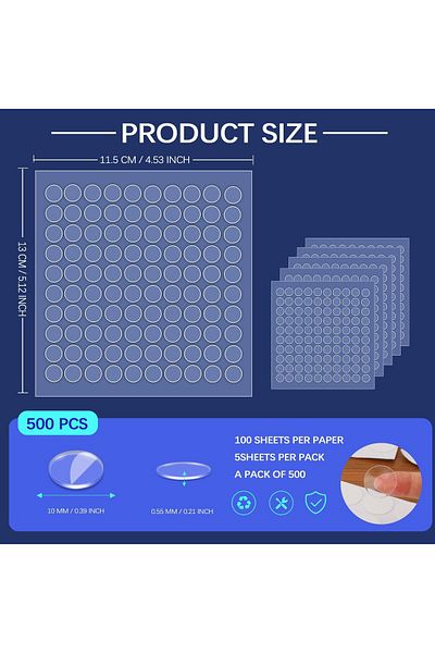 erorex 500Pcs Clear Museum Gel Poster Sticky Tack Removable Glue Dots Double Sided Sticky Dots No Trace