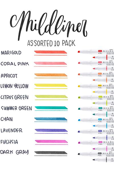 erorex Pen Mildliner Double Ended Highlighter Broad And Fine Tips Refresh And Friendly Colors 10 Count