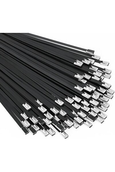 Generic ربطات كابلات معدنية سوداء، 100 قطعة، 11.8 بوصة، من الفولاذ المقاوم لل...