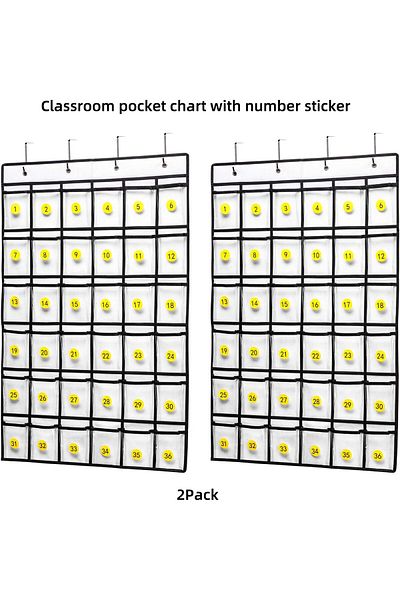 erorex 2 Pack 36 Pockets Classroom Pocket Chart For Cell Phone Calculator Holder Clear Pocket Chart