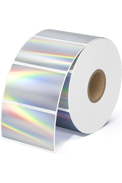 erorex Adhesive Name Tag Labels Stickers 5.7X3.2Cm Holographic Silver Thermal Sticker Barcode Label Paper