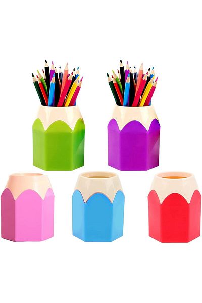 erorex 5 Pcs Pencil Shaped Pen Holders Desktop Pen Cup Pencil Storage Organizer Pencil Pot Creative