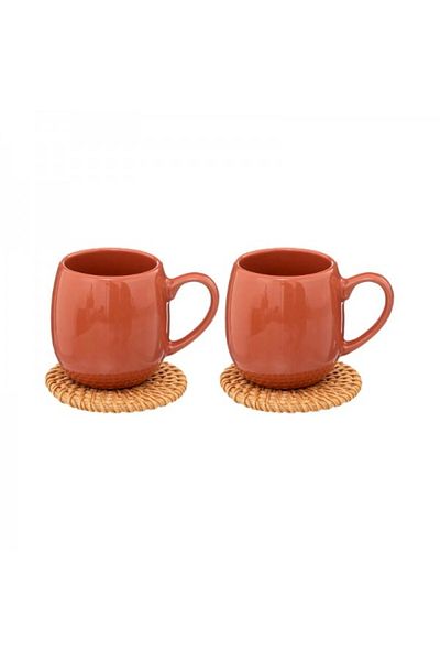 Secret de Gourmet Set of 2 mugs with rattan holders, Alicante, 300 ml