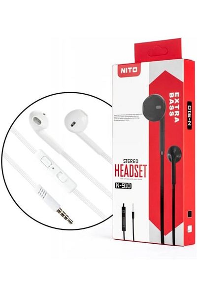 erorex V 915 Stereo Offset Wire Headset For All Mobile Phones White