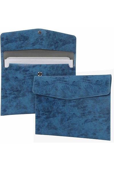 erorex Dark Blue Pu Leather A4 Folder Document Manager Briefcase Tablet Sleeve With Magnetic Closure For