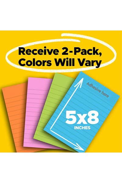 erorex Super Sticky Notes 5X8 In 2 Pads 2X The Sticking Power Energy Boost Collection Bright Colors